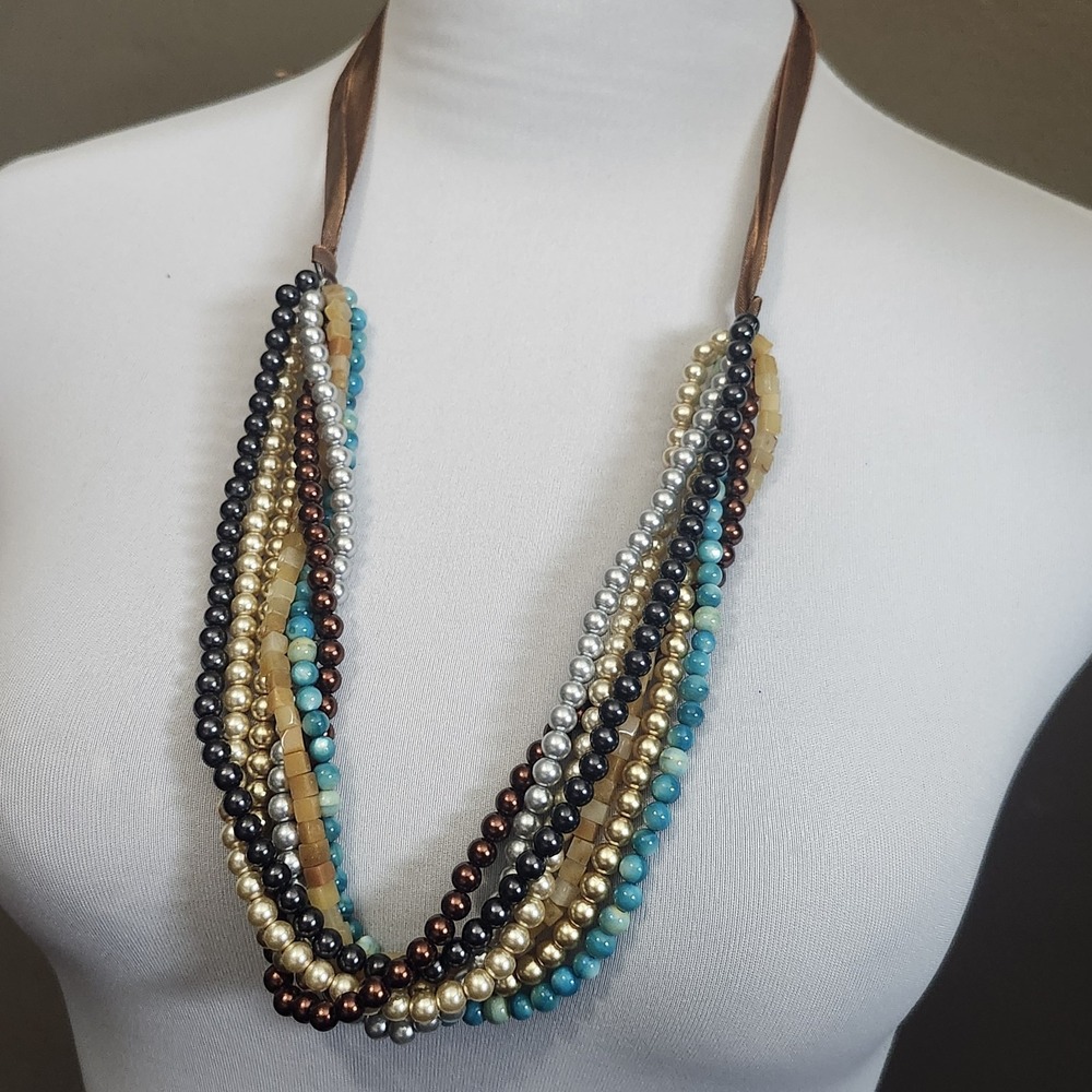 Multistrand‎ Boho Ribbon Back Layered Necklace